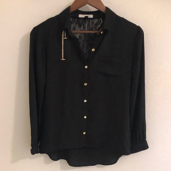 3/$25 🆕MNK Lace Cut Out Long Sleeve Collar Blouse - Picture 7 of 9